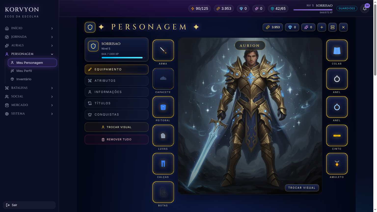 Personagem & Equipamento — desktop